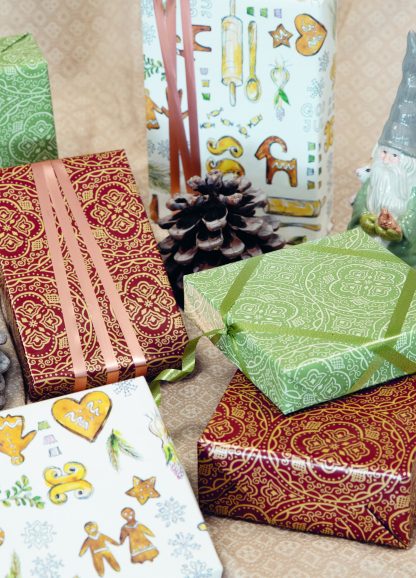 Red Orient Green Orient and Gingerbread Wrapping Paper