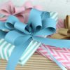 Natural, Steely Blue and Dusky Pink Pull Bow