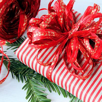 Red Stripes on Kraft Wrapping Paper with Red Star Raffia