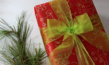 Christmas Drawings Wrapping Paper and Lime Organza