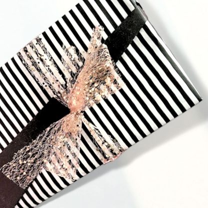 Matte Black+White Stripe Wrap with Rose Gold Sequin Ribbon