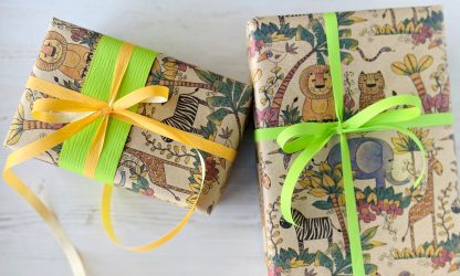 Coloured Jungle Wrapping Paper with Matte Ribbon