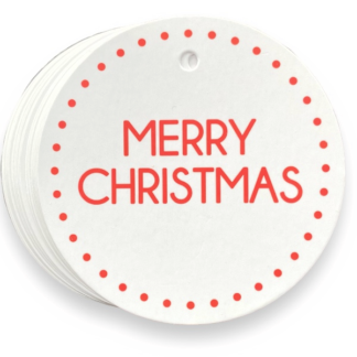 CHRISTMAS PRINT Round White + Red Gift Tag