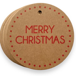 CHRISTMAS PRINT Round Kraft + Red Gift Tag