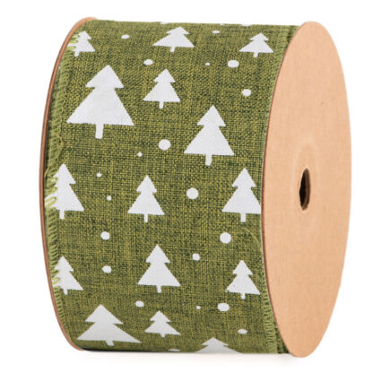 Green Trees Woven Wired Ribbon