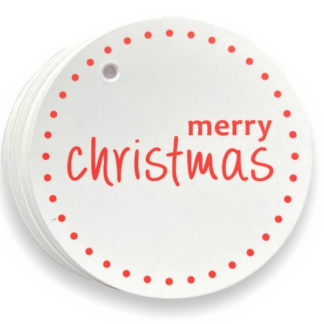 CHRISTMAS SCRIPT Round White + Red Gift Tag
