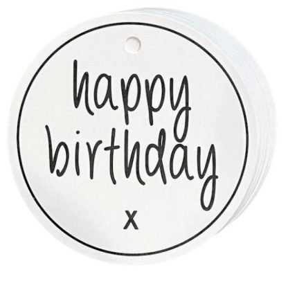 HAPPY BIRTHDAY Round White Gift Tag