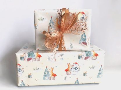 Foxmas Wrap with Champagne Matte Metallic Curling Ribbon and Rose Gold Sequin Ribbon