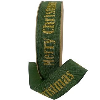 Green Merry Christmas Ribbon 25mm x 10m