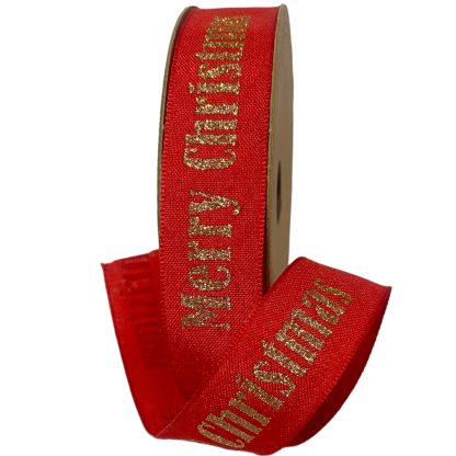 Red Merry Christmas Ribbon 25mm x 10m