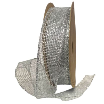 Silver Glitter Ribbon 25mm x 20m