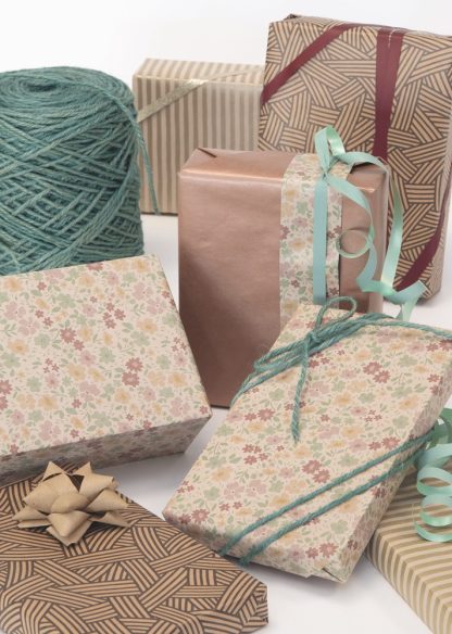 Ribbed Copper, Liberty Kraft, Wicker and Gold Stripe Wrapping Paper