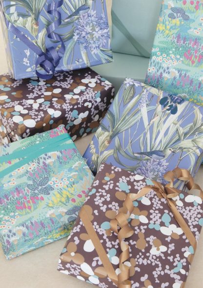 Mint Floral, Petals and Ribbed Garden Wrapping Paper