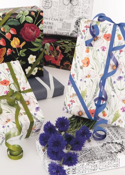 Wildflowers and White News Wrapping Paper